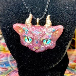 Handmade little imp pendant with faux leather chord necklace witchy spook goth